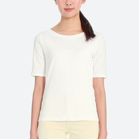 Uniqlo Light Blue 2-Way Ribbed Half Sleeve T-Shirt - Picture 7 of 7